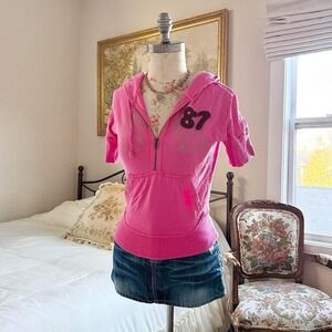 pink hoodie top  Y2K papaya small pink short sleeve hoodie zip